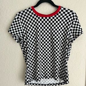 Checkerboard Print Loose Black and White Plaid T-Shirt Streetwear Crop Top